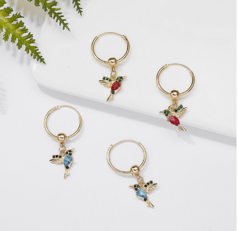 Hummingbird Earrings with Zircon Accents