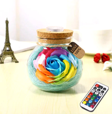 Lucky Star Glass Bottle Soap Flower Night Light with Optional Remote