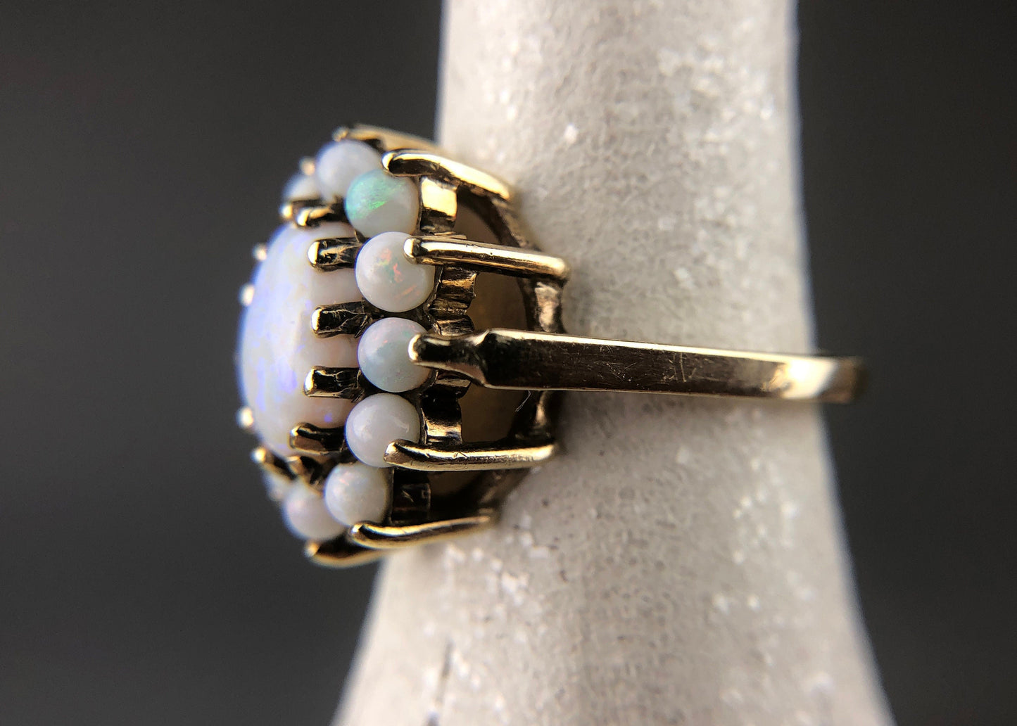 Vintage 10K Gold Cluster Ring – 13 Natural Opal Stones