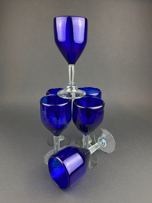 Set of Six Cobalt Blue Hand Blown Stemware