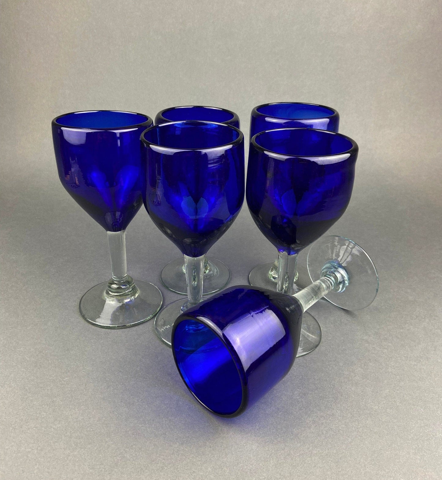 Set of Six Cobalt Blue Hand Blown Stemware