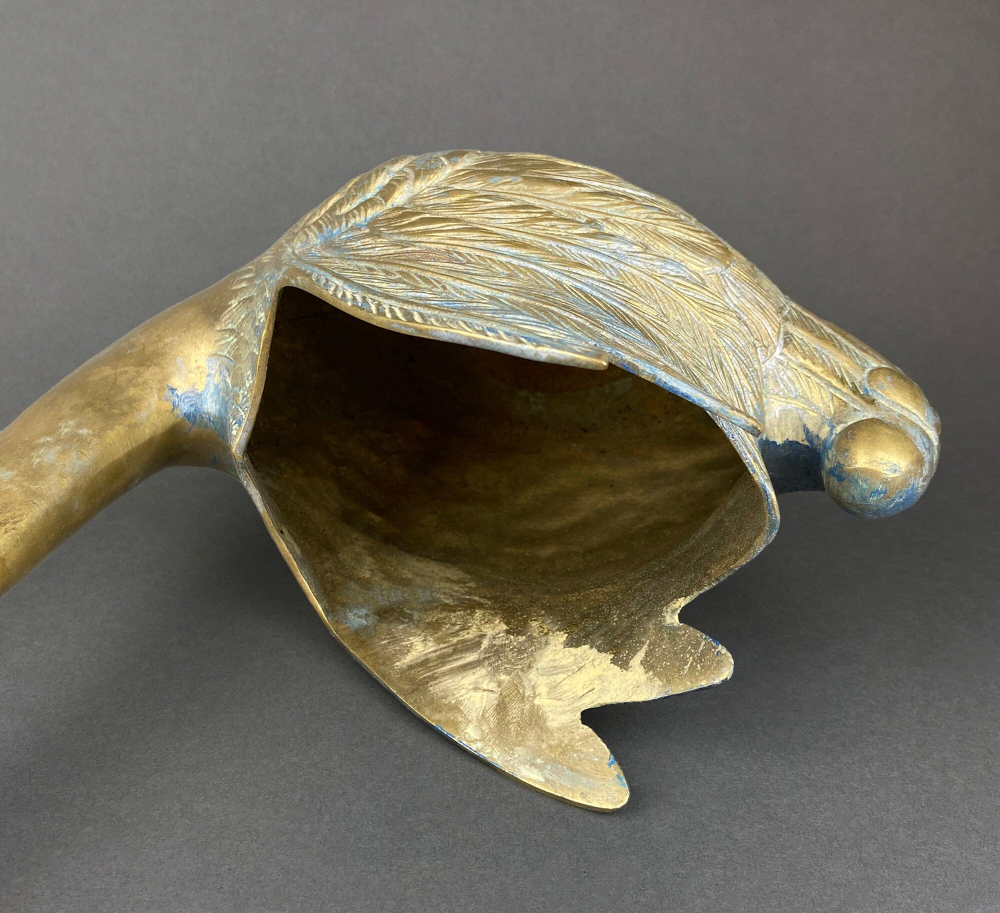 Vintage Brass Swan Planter – Bird-Shaped Herb Planter with Blue Patina