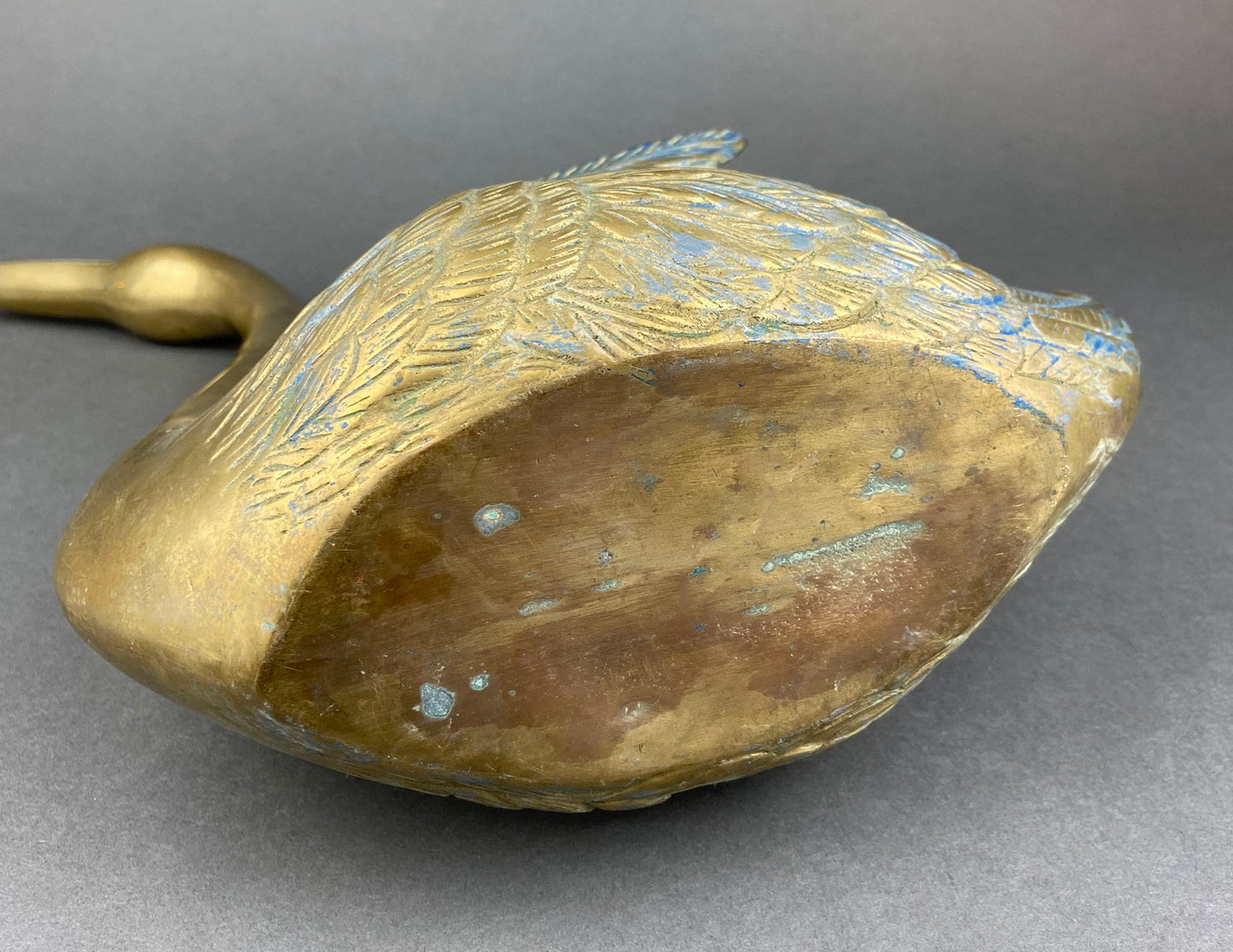 Vintage Brass Swan Planter – Bird-Shaped Herb Planter with Blue Patina