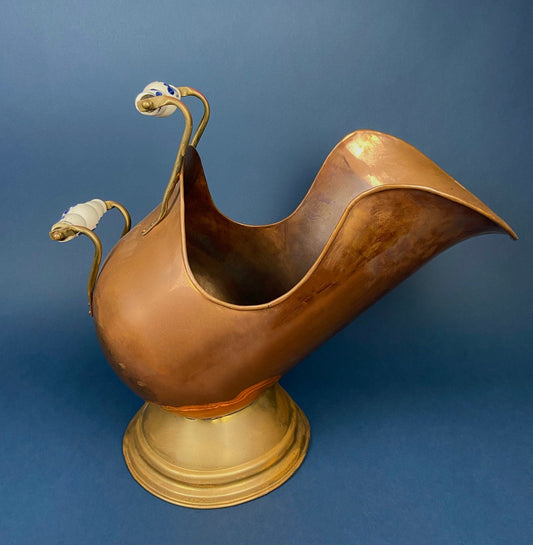 Antique Copper Cauldron with Brass Bottom & Ceramic Handles