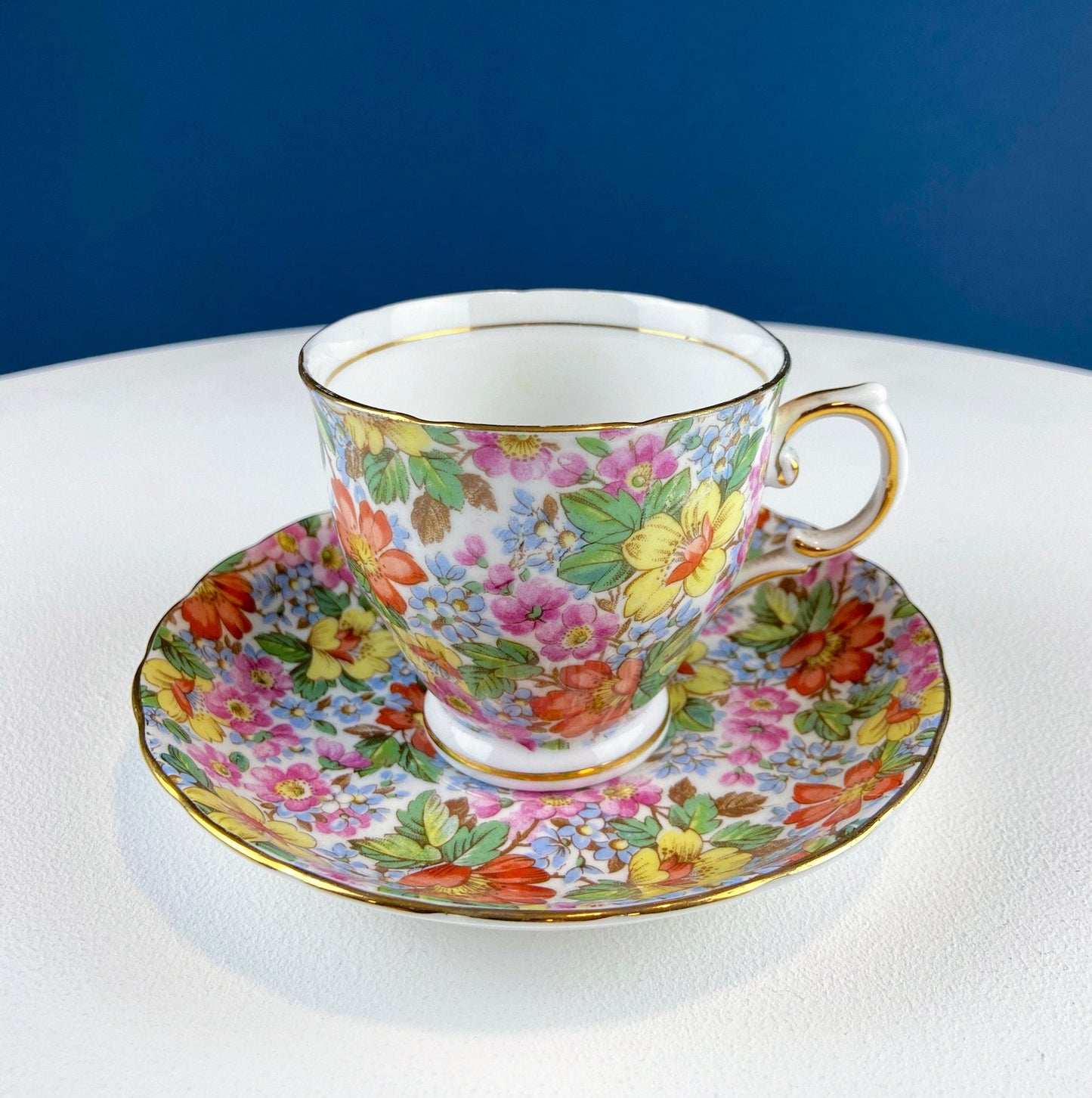 Vintage Tuscan Cup & Saucer – Hand-Painted Floral Tea Set