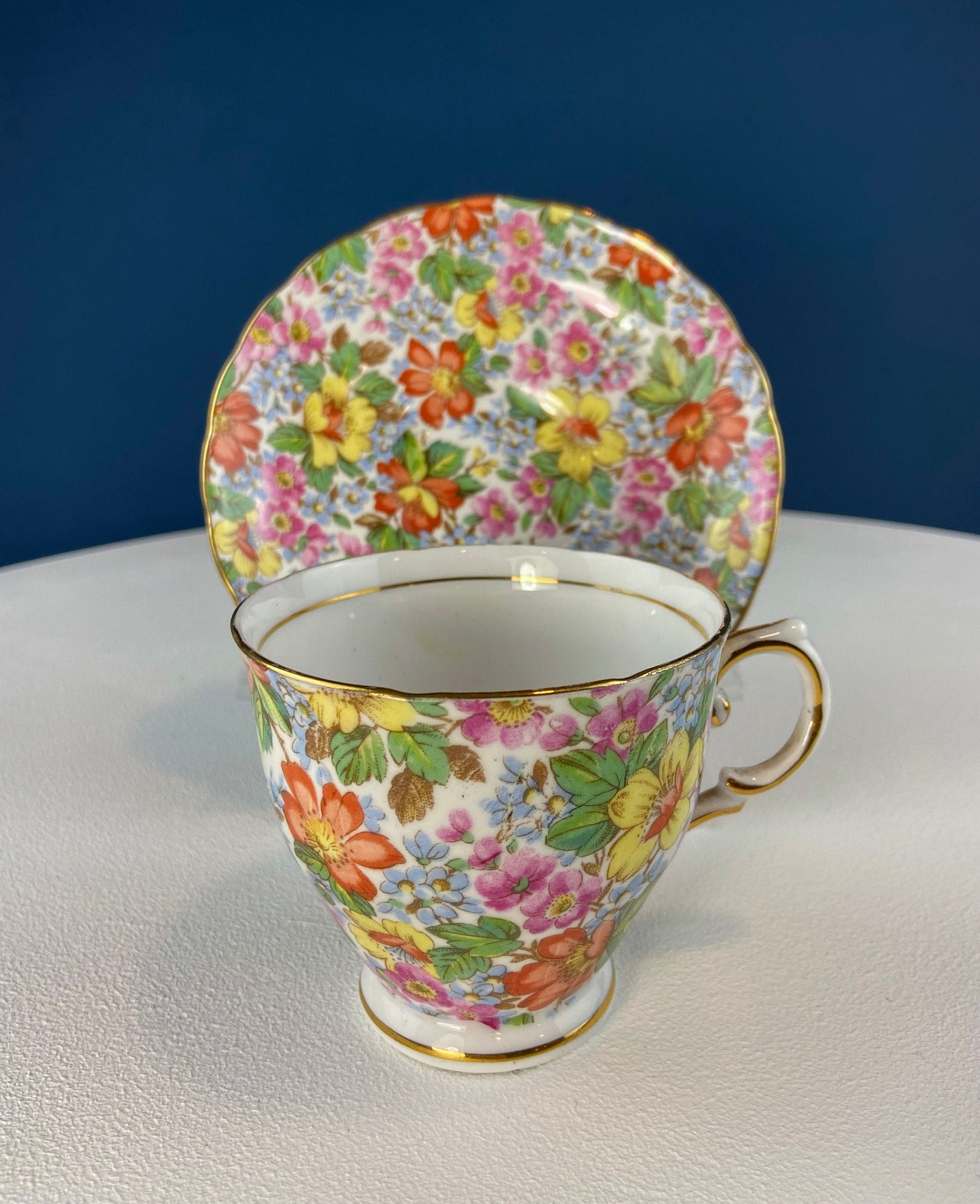 Vintage Tuscan Cup & Saucer – Hand-Painted Floral Tea Set