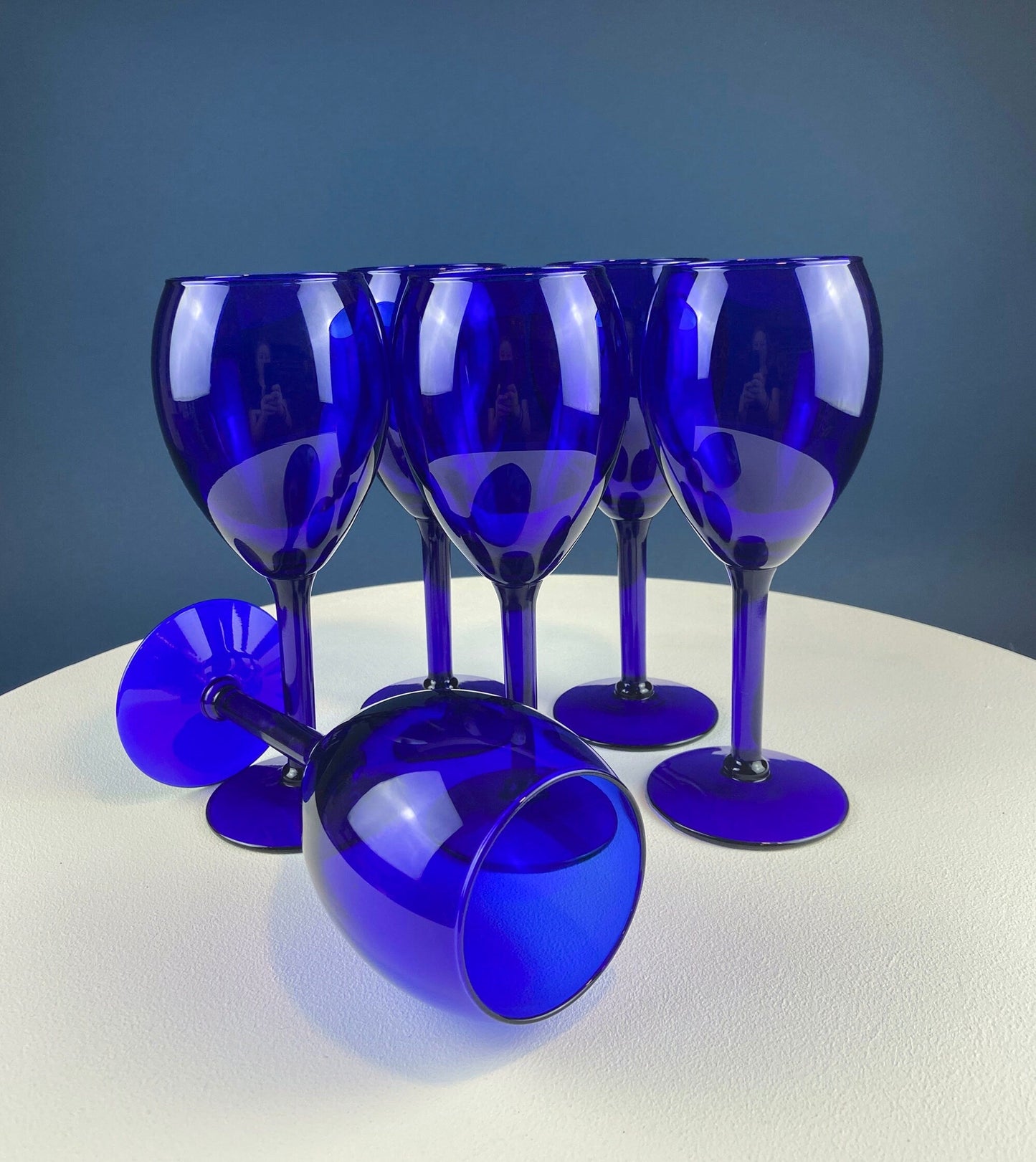 Set of Six Cobalt Blue Wine Glasses