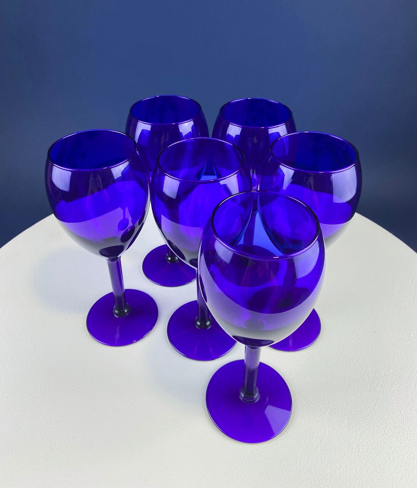 Set of Six Cobalt Blue Wine Glasses