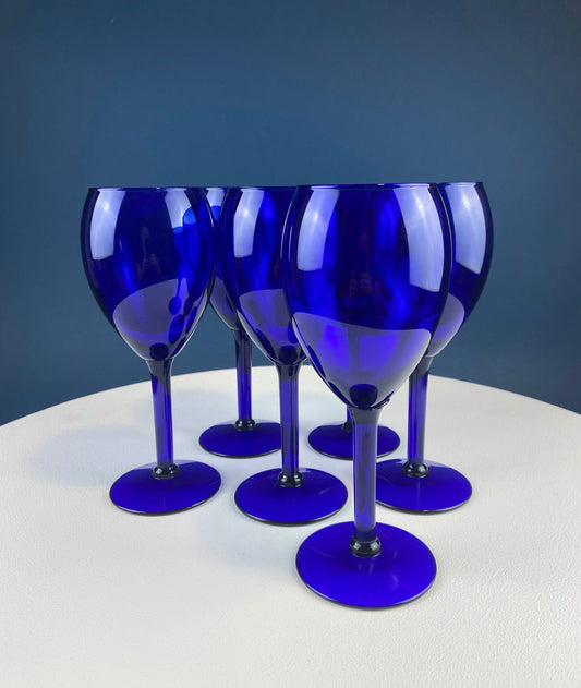 Set of Six Cobalt Blue Wine Glasses