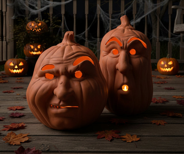 Set of Two Large Clay Pumpkins