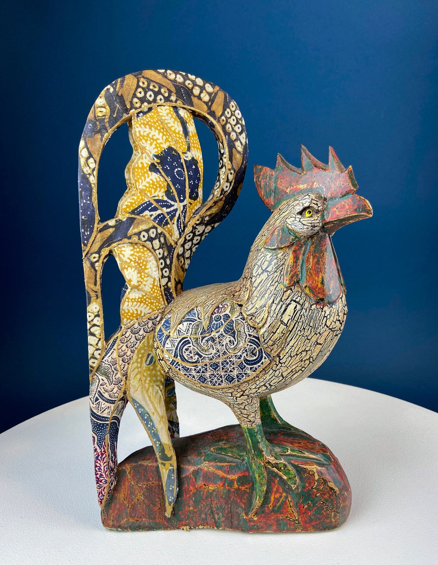 Set of 2 Hand-Carved Wooden Rooster Figurines