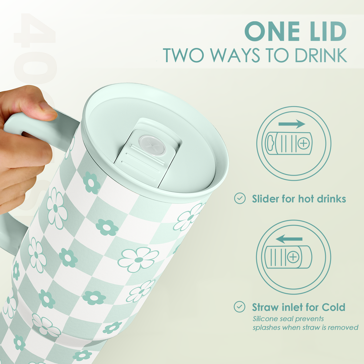 40oz Daisy Flower Tumbler with Handle and Straw