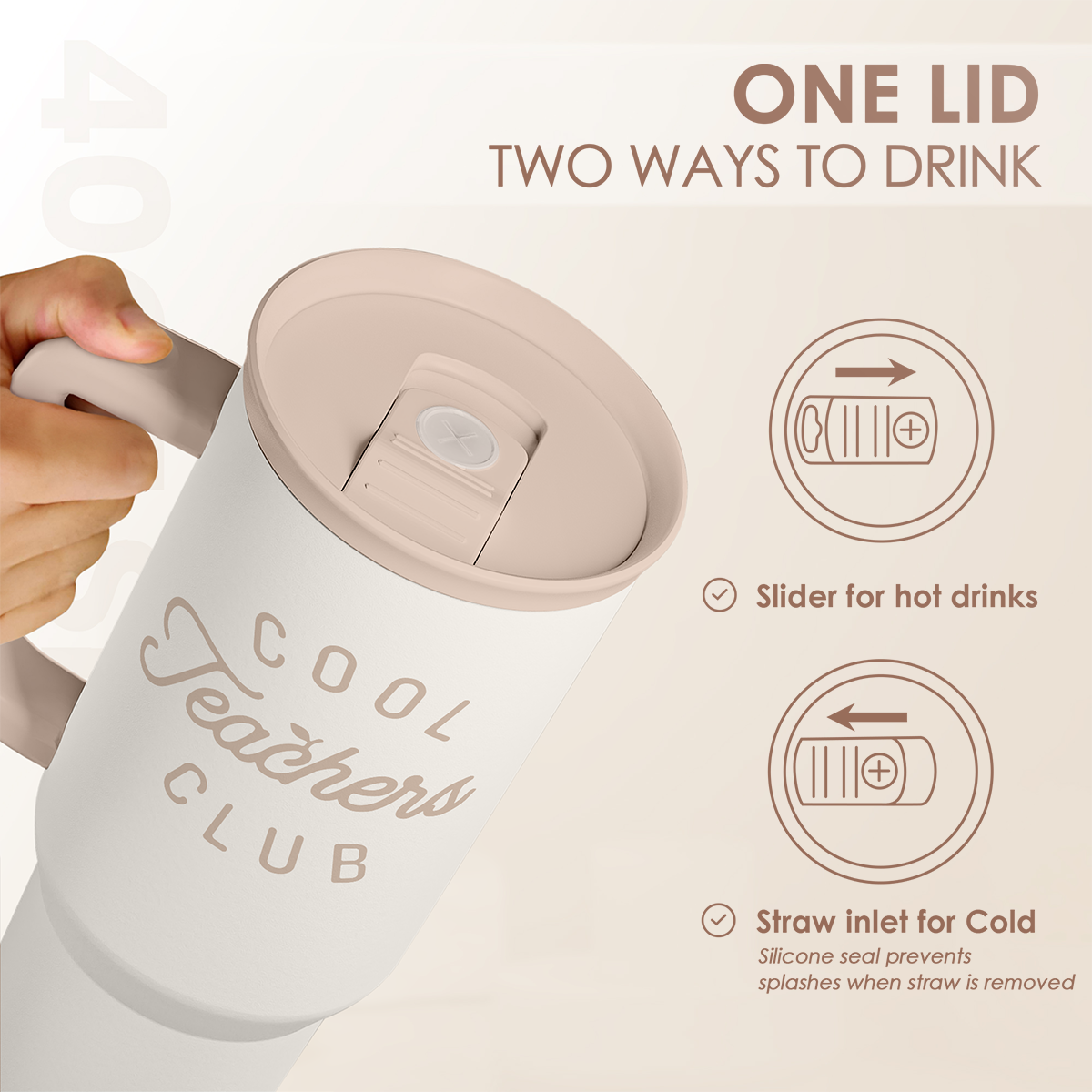 Teacher Appreciation Gift for Women - Stainless Steel Insulated Tumbler with Handle - Teachers Travel Coffee Mug Cup for Women Back to School Birthday Christmas, 40oz