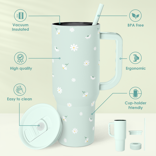 Mint Daisy Slidemate | Slider Tumbler with Handle 40oz