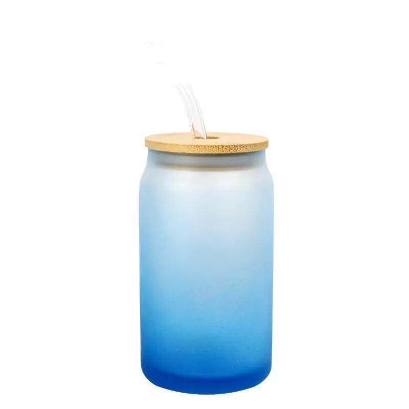 16oz Sublimation blank glass Jar Cans ombre gradient Tumblers (Includes Bamboo Lid & Straw)