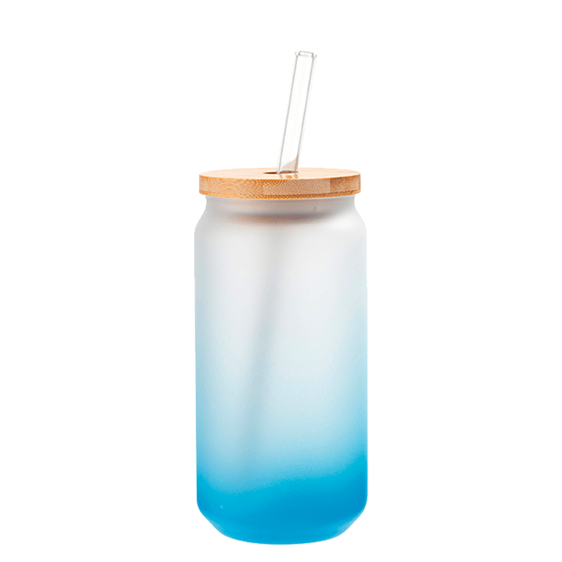 16oz Sublimation blank glass Jar Cans ombre gradient Tumblers (Includes Bamboo Lid & Straw)