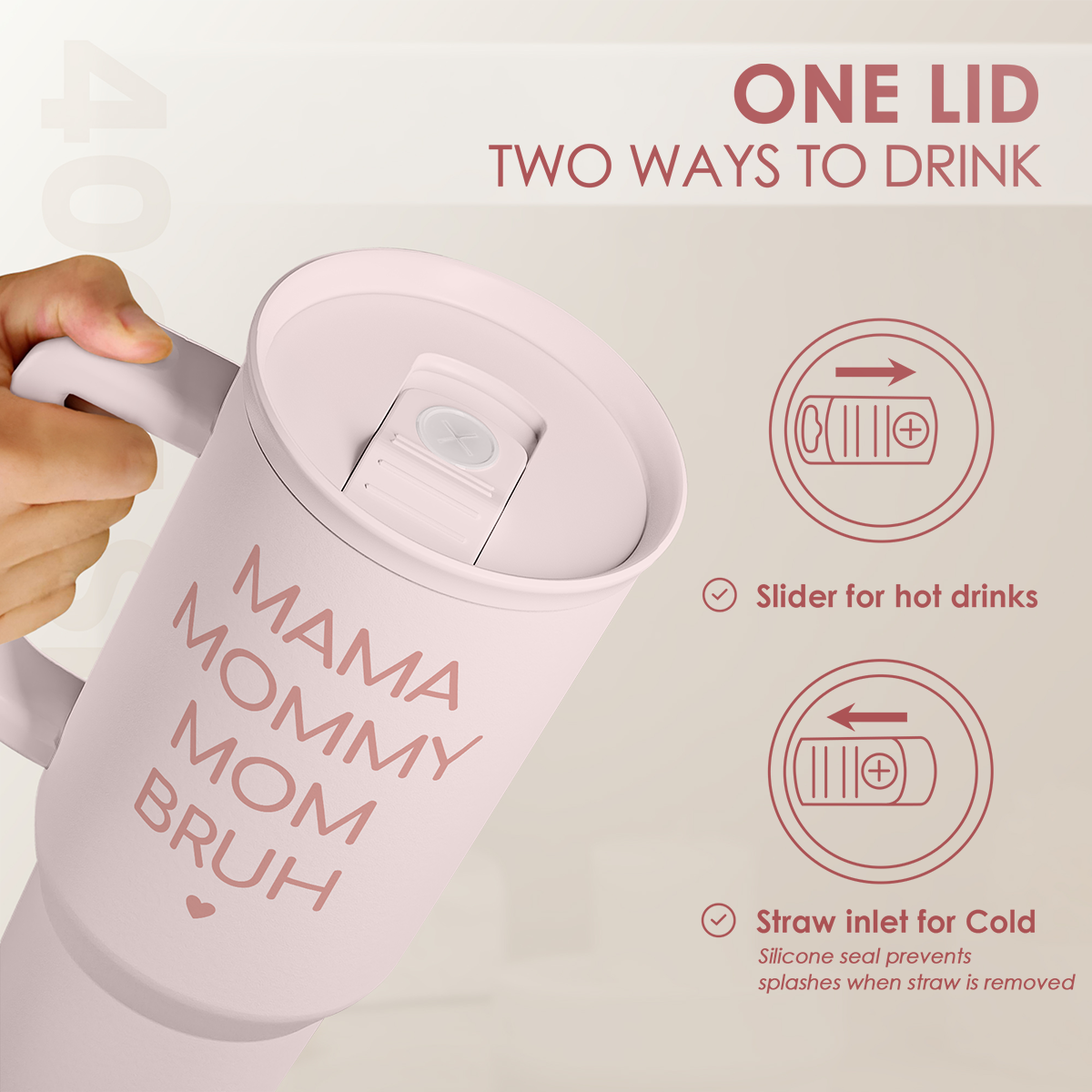 Gift for Mom - Mama Mommy Mom Bruh Stainless Steel Tumbler with Handle, Travel Coffee Mug for Moms - Gifts for Birthday Christmas Mothers Day, 40oz