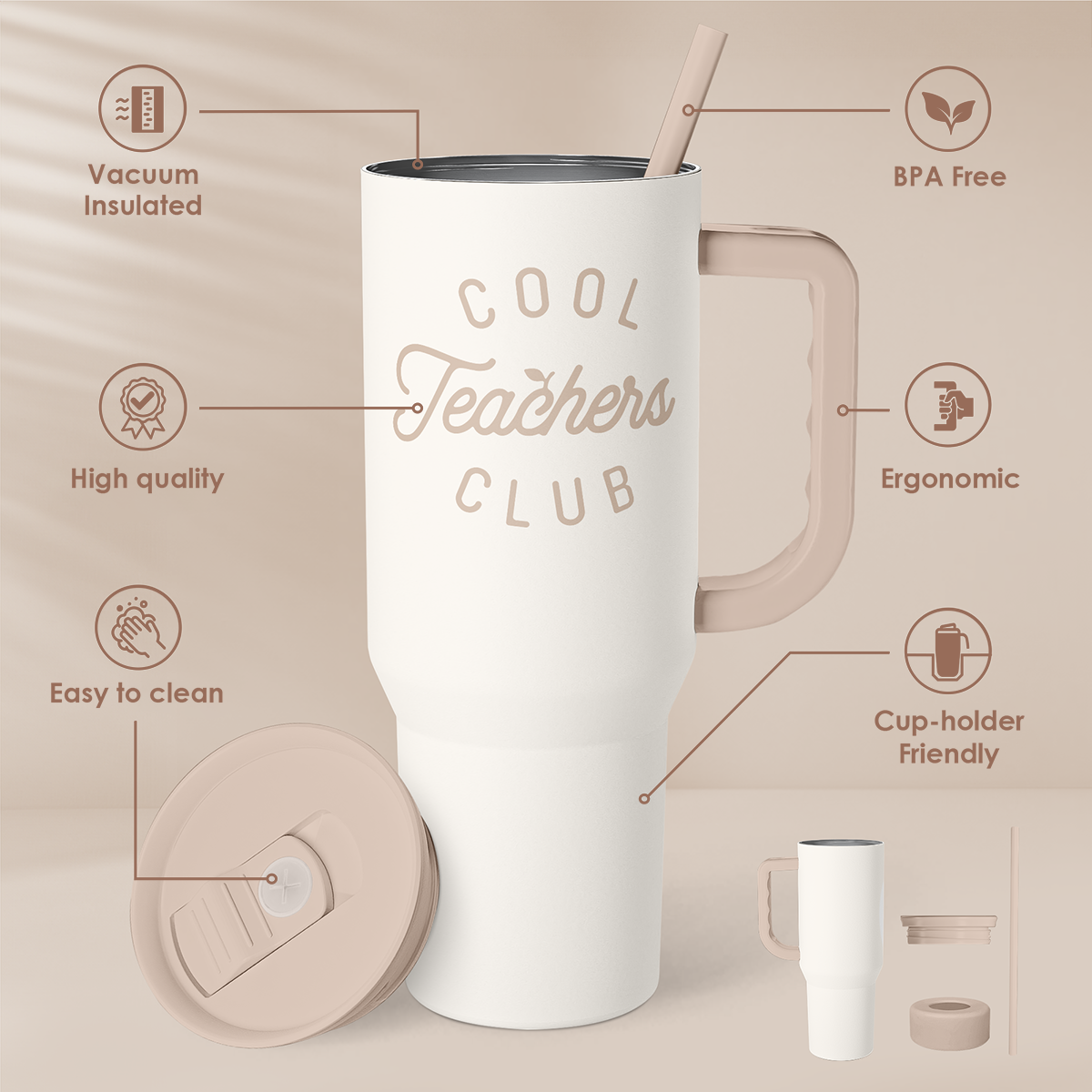 Teacher Appreciation Gift for Women - Stainless Steel Insulated Tumbler with Handle - Teachers Travel Coffee Mug Cup for Women Back to School Birthday Christmas, 40oz