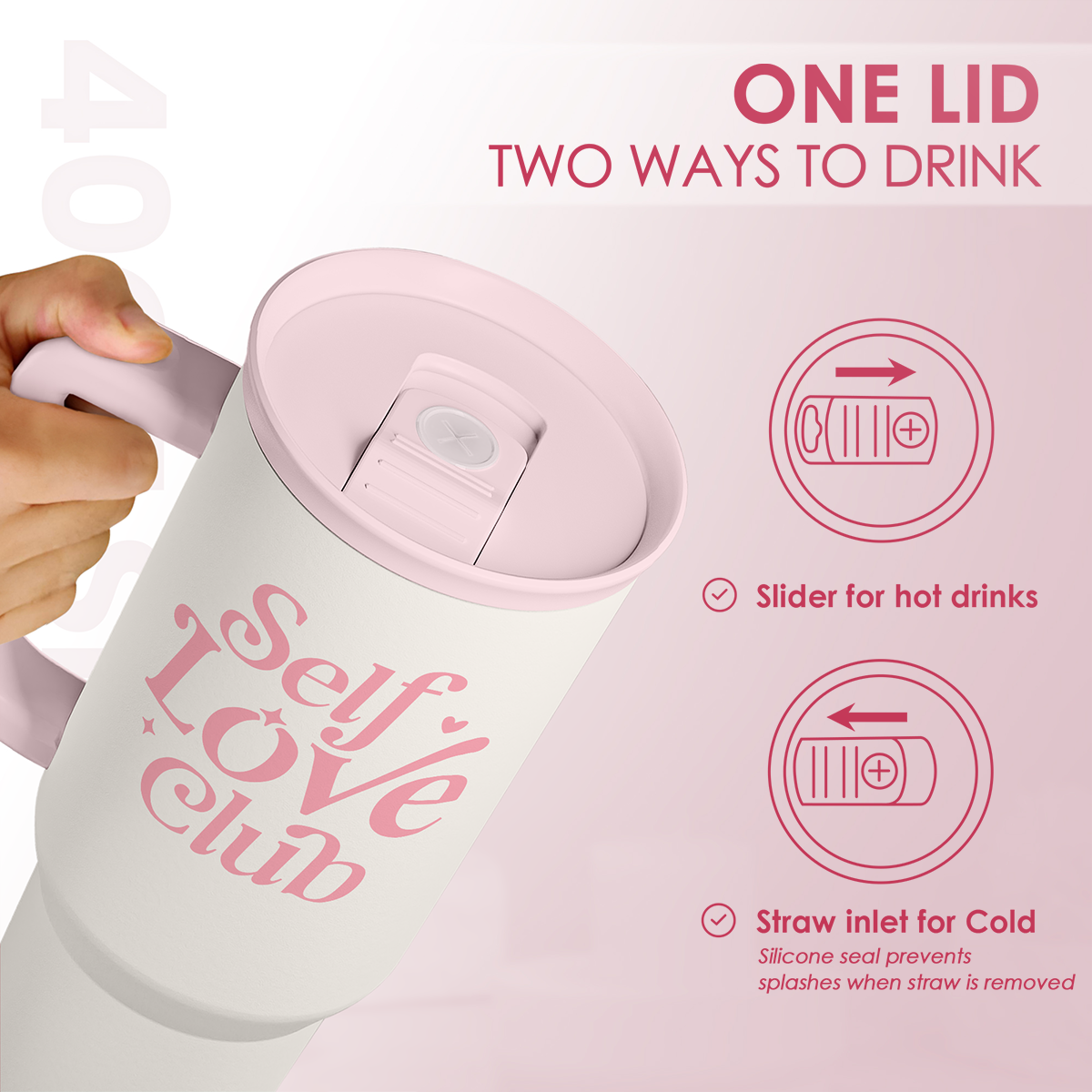 Inspirational Gifts for Women Girls, Inspiration Stainless Steel Insulated Tumbler with Handle, Self Love Clup Coffee Travel Mug Cup, Gift for Birthday Christmas, 40oz