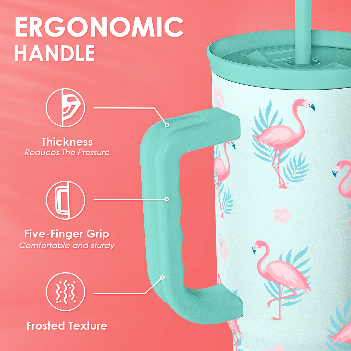Flamingo Tumbler, Stainless Steel Insulated Tumblers Coffee Mug Cup with Handle, Gifts for Women Girls on Birthday Christmas Summer, 40oz