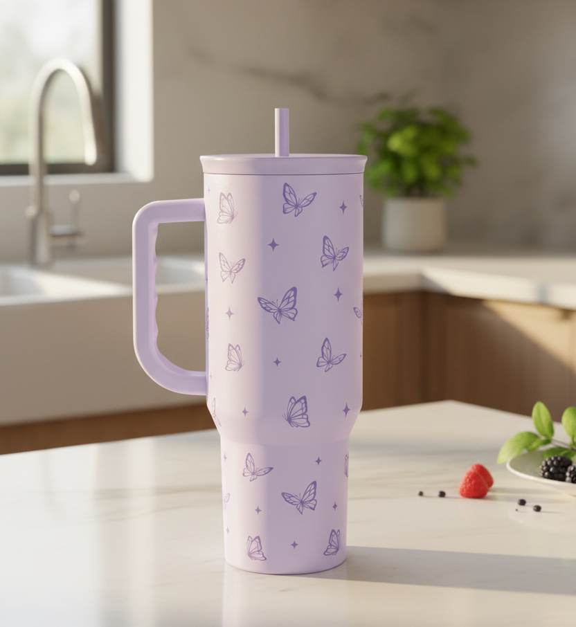 Butterfly Gifts for Women, Butterfly Tumbler with Handle, Stainless Steel Insulated Coffee Travel Mug Cup, Gifts for Women Girls on Birthday Christmas, 40oz