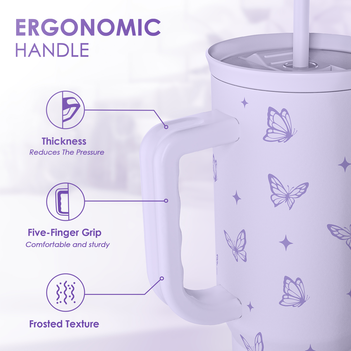 Butterfly Gifts for Women, Butterfly Tumbler with Handle, Stainless Steel Insulated Coffee Travel Mug Cup, Gifts for Women Girls on Birthday Christmas, 40oz