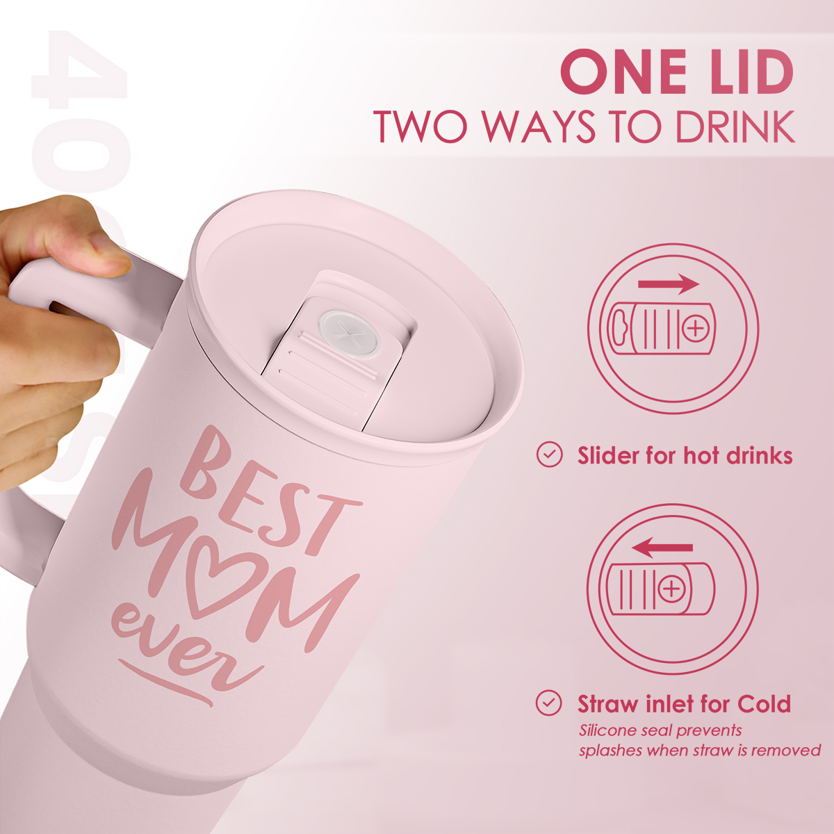 Gift for Mom - Best Mom Stainless Steel Tumbler with Handle, Travel Coffee Mug for Moms - Gifts for Birthday Christmas Mothers Day, 40oz