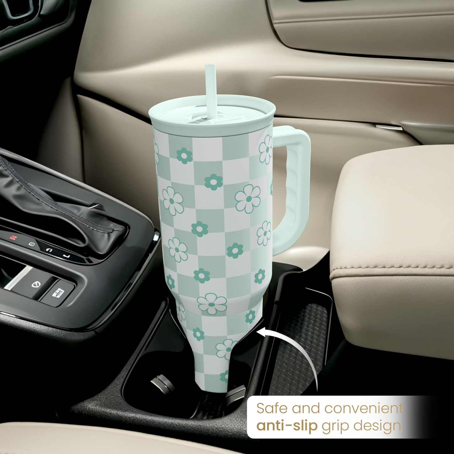 40oz Daisy Flower Tumbler with Handle and Straw