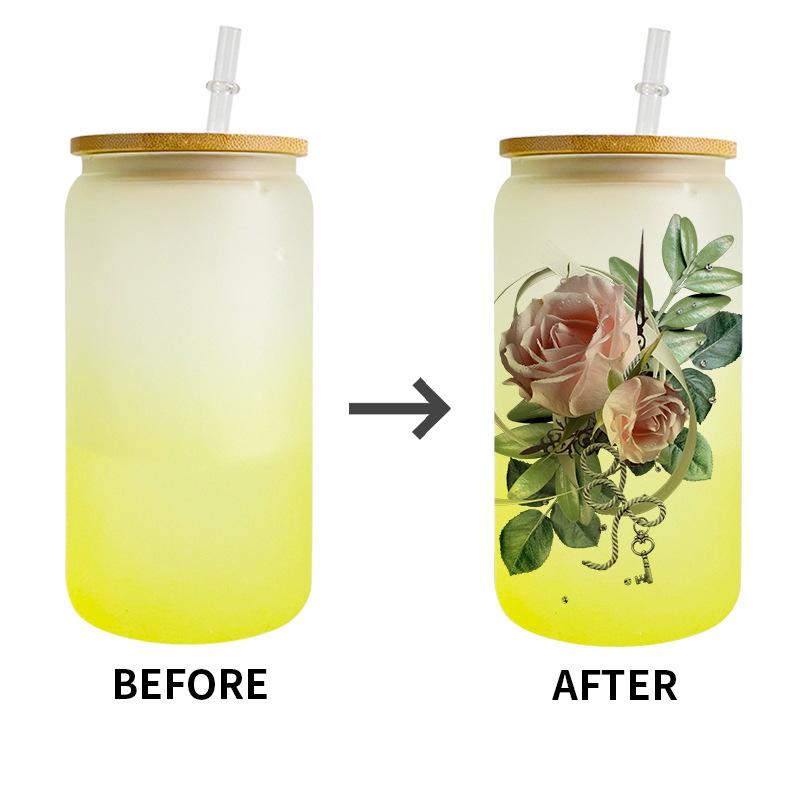 16oz Sublimation blank glass Jar Cans ombre gradient Tumblers (Includes Bamboo Lid & Straw)