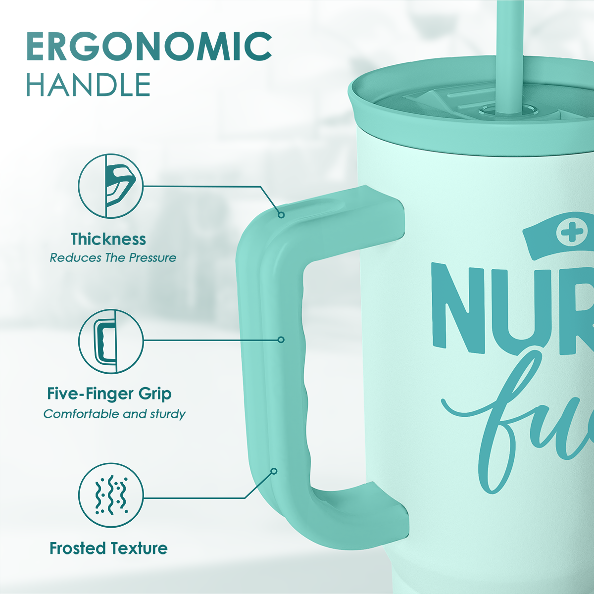 Nurse Gift Tumbler 40oz with Handle and Straw - Nurse Fuel Insulated Stainless Steel Travel Coffee Mug for Nurses Nursing Friend Student - Gifts for Nurse Week, Appreciation, Birthday, Christmas