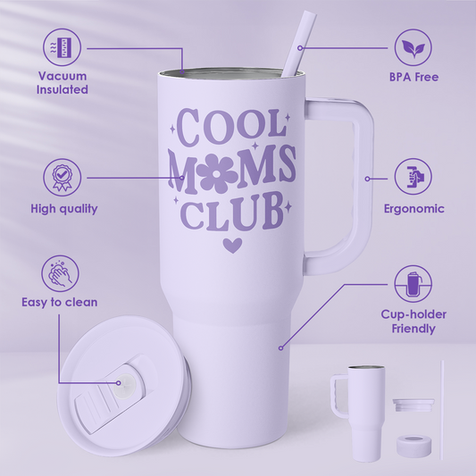 Purple Cool Mom Club Tumbler with Handle 40oz