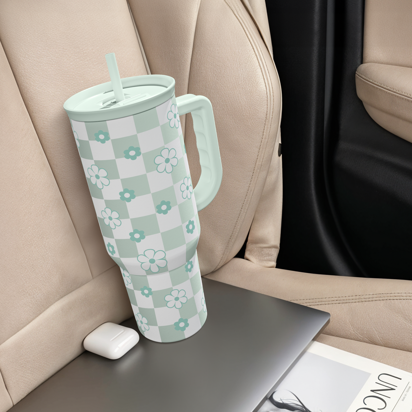 40oz Daisy Flower Tumbler with Handle and Straw