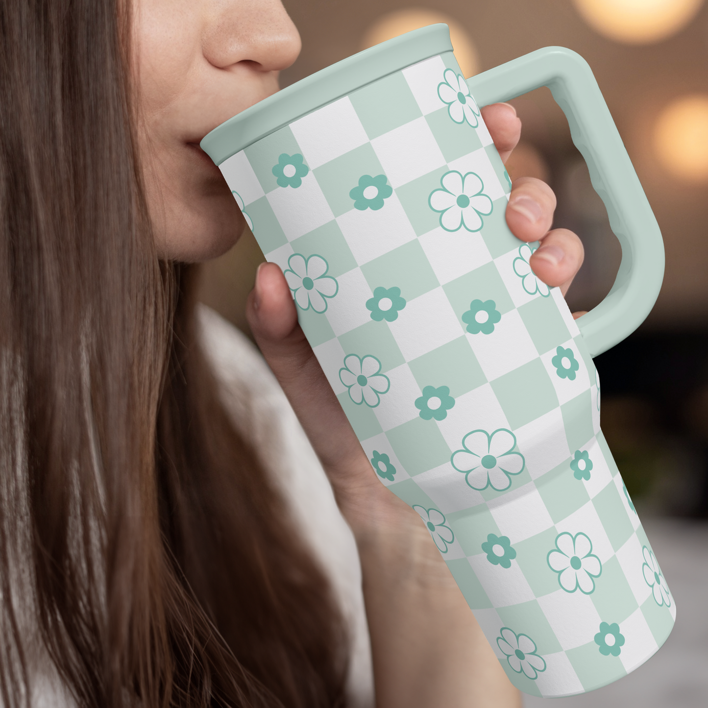 40oz Daisy Flower Tumbler with Handle and Straw