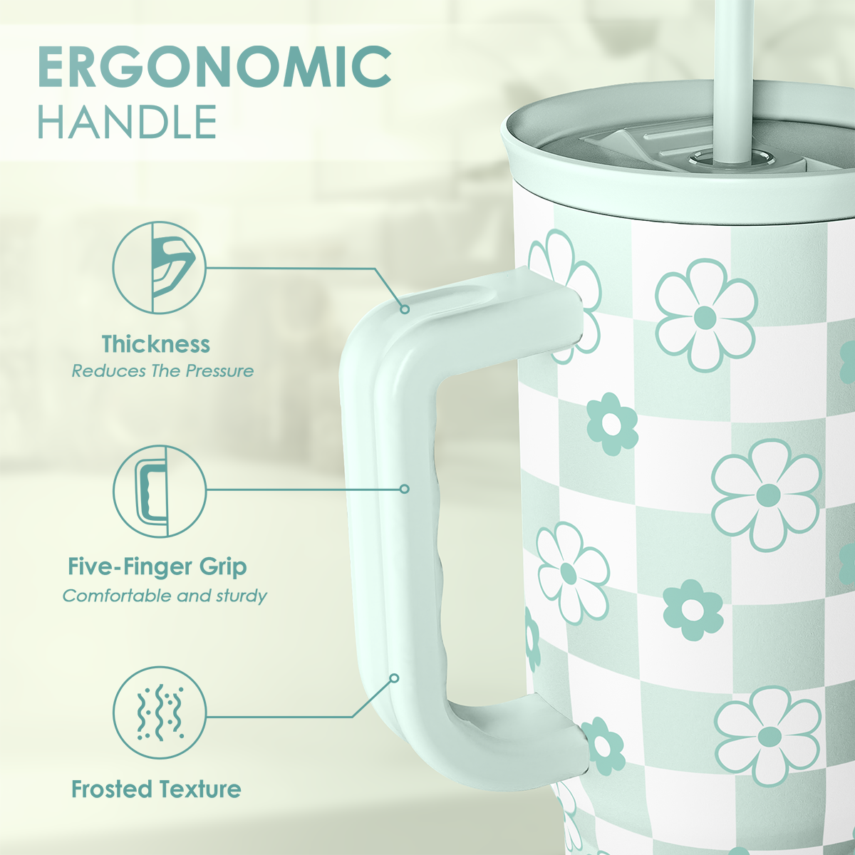 40oz Daisy Flower Tumbler with Handle and Straw