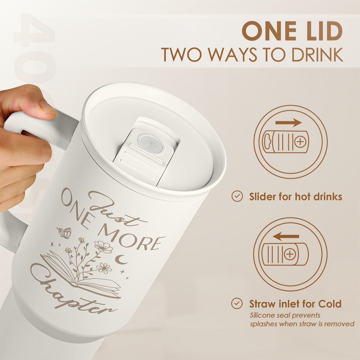 Book Lover Gifts for Women, Just One More Chapter Tumbler with Handle, Stainless Steel Insulated Coffee Travel Mug Cup, Gifts for Women Girls Bookworm on Christmas Birthday, 40oz