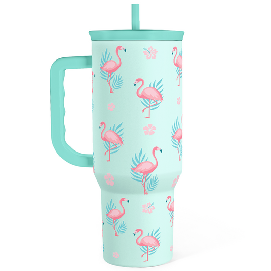 Mint Flamingo Slider Tumbler with Handle | 40oz
