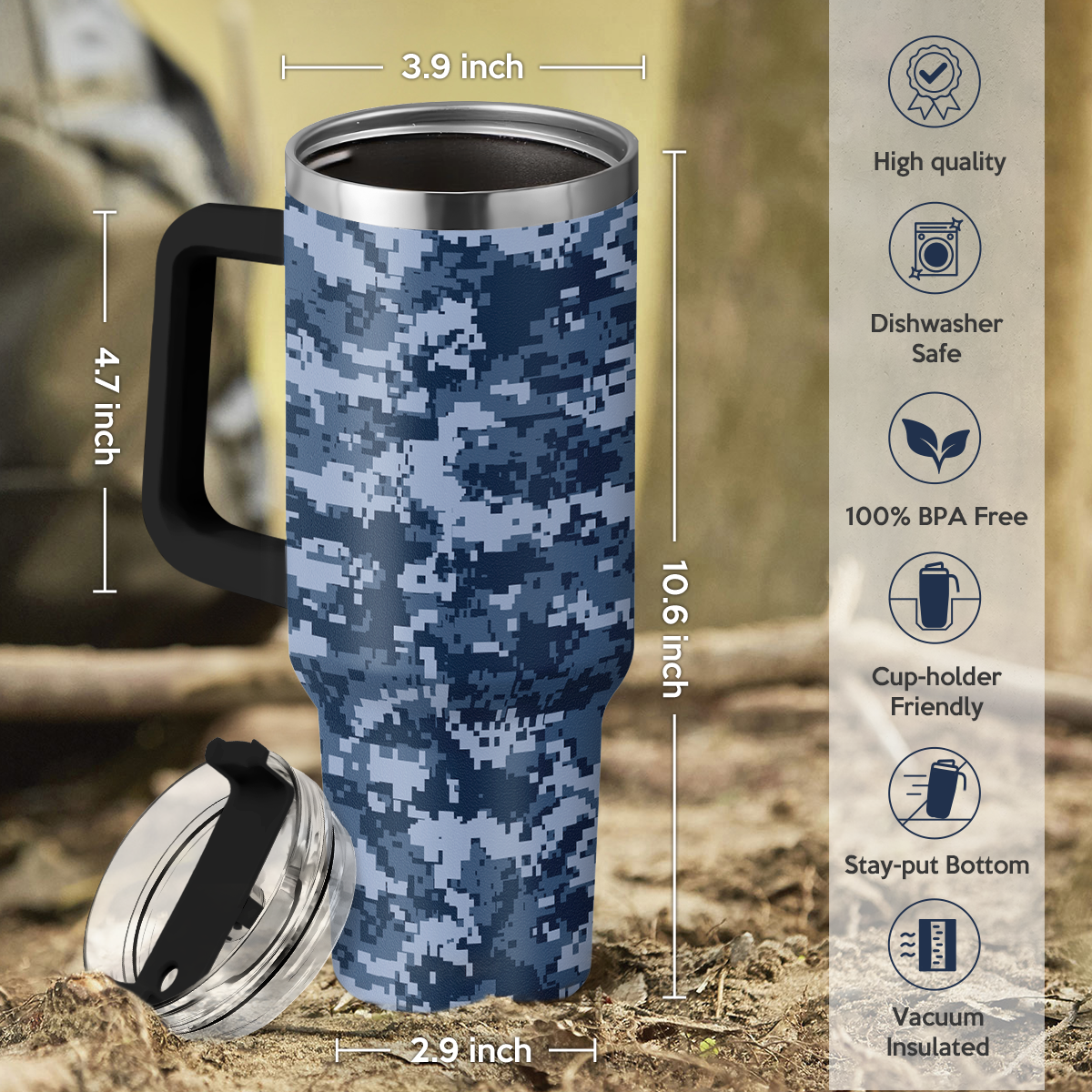 Camouflage Tumbler 40oz Stainless Steel Insulated with Lid & Straw, Camo Travel Mug Cup Gifts for Men Dad Husband Brother Grandpa Veteran Hunting Lover on Christmas Birthday Valentine Fathers Day