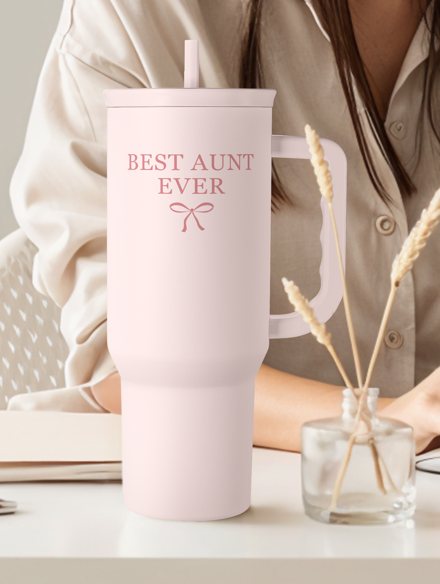 Gift for Aunt - Best Aunt Stainless Steel Tumbler with Handle, Travel Coffee Mug for Moms - Aunts Gifts for Birthday Christmas Mothers Day, 40oz