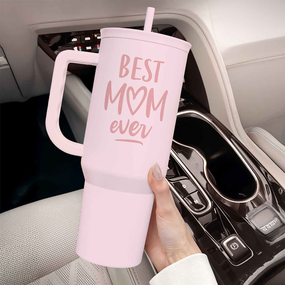 Gift for Mom - Best Mom Stainless Steel Tumbler with Handle, Travel Coffee Mug for Moms - Gifts for Birthday Christmas Mothers Day, 40oz
