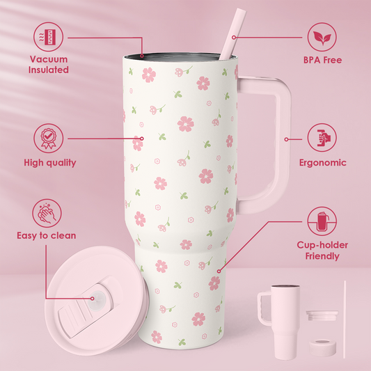 Pink Floral Slidemate | Slider Tumbler with Handle 40oz