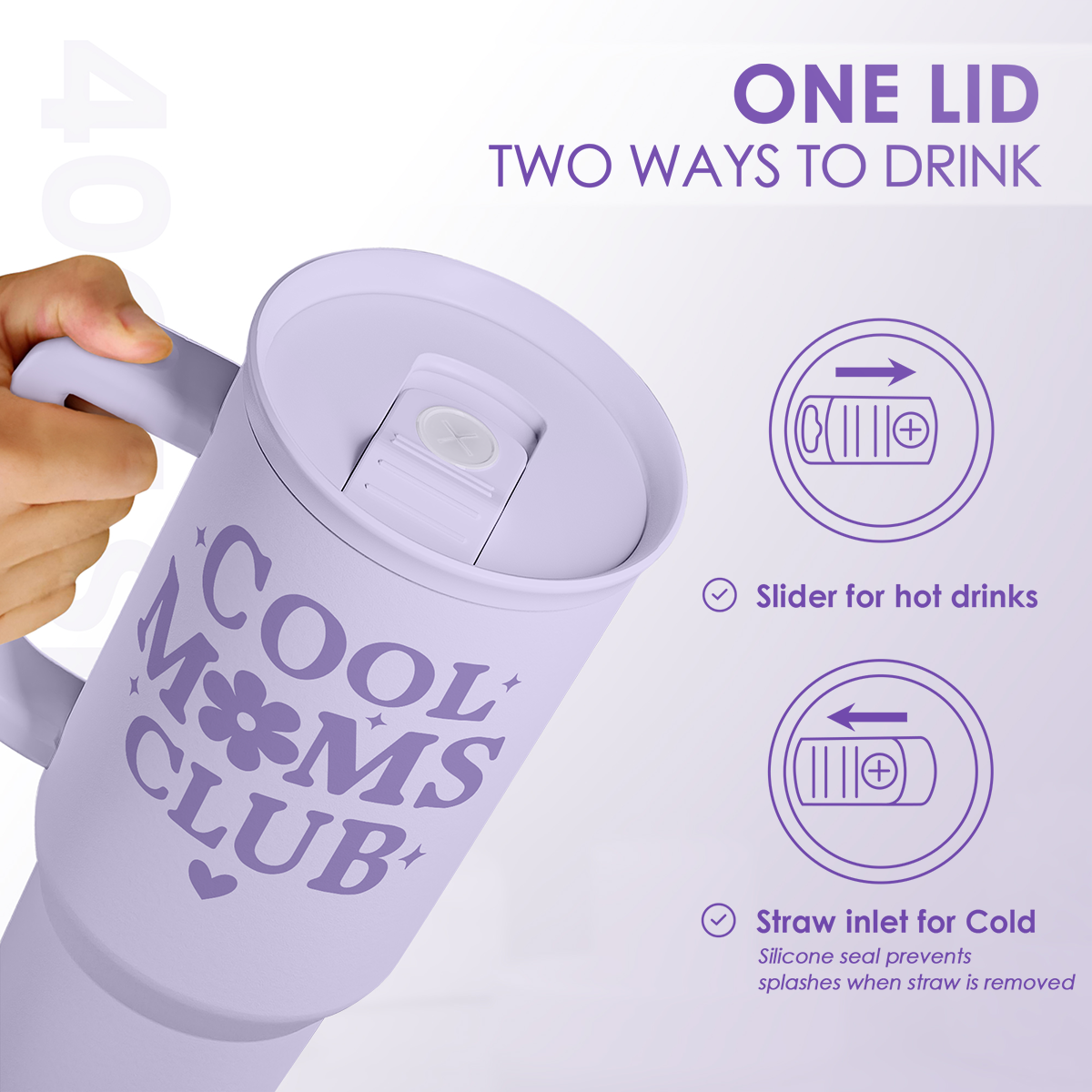 Gift for Mom - Cool Mom Club Stainless Steel Tumbler with Handle, Travel Coffee Mug for Moms - Gifts for Birthday Christmas Mothers Day, 40oz