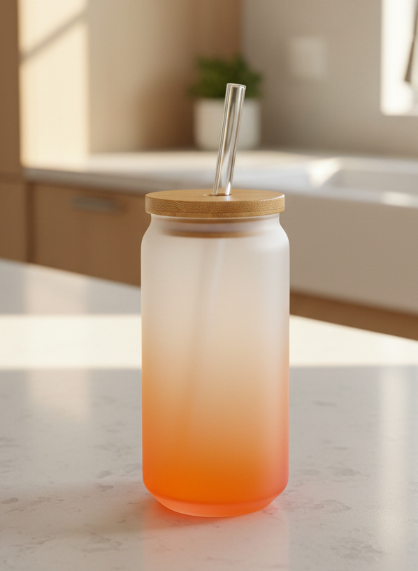16oz Sublimation blank glass Jar Cans ombre gradient Tumblers (Includes Bamboo Lid & Straw)