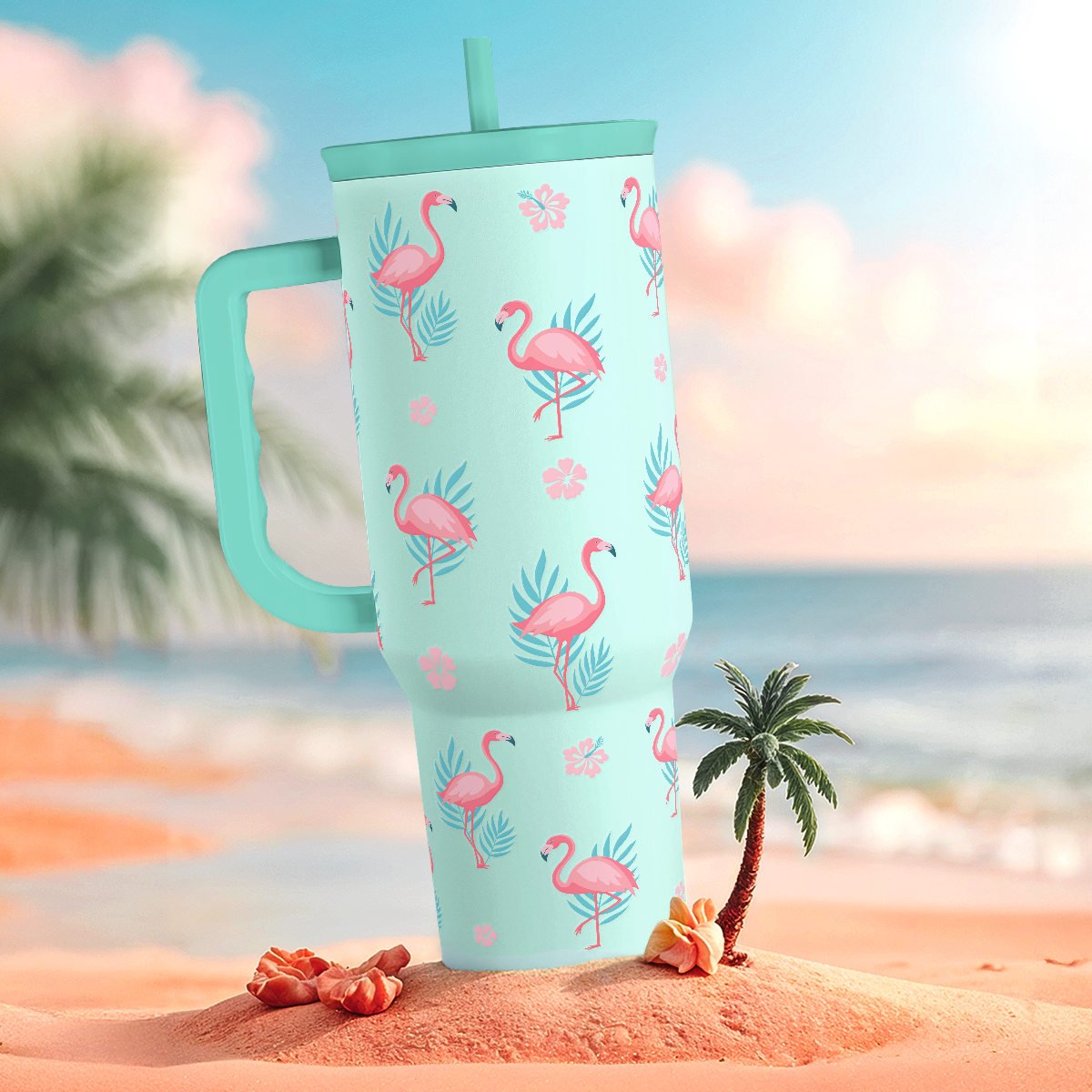 Flamingo Tumbler, Stainless Steel Insulated Tumblers Coffee Mug Cup with Handle, Gifts for Women Girls on Birthday Christmas Summer, 40oz