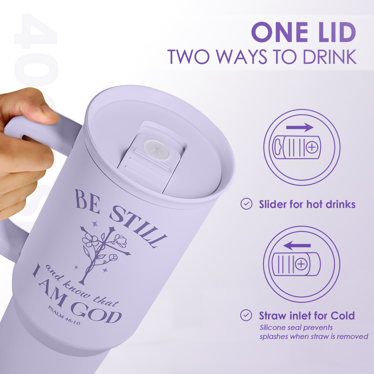 Christian Gift for Women - Insulated Stainless Steel Tumbler with Handle and Straw - Religious Inspirational Gifts for Birthday Christmas, 40oz