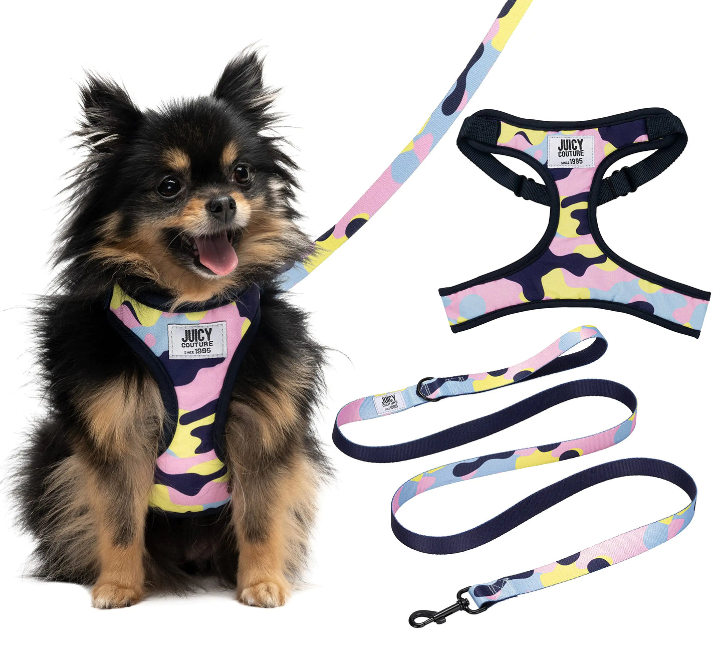 Juicy Couture Colorful Camo Dog Harness and Leash Set