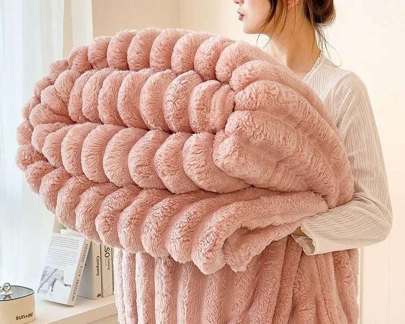 Luxurious Faux Rabbit Fur Throw Blanket