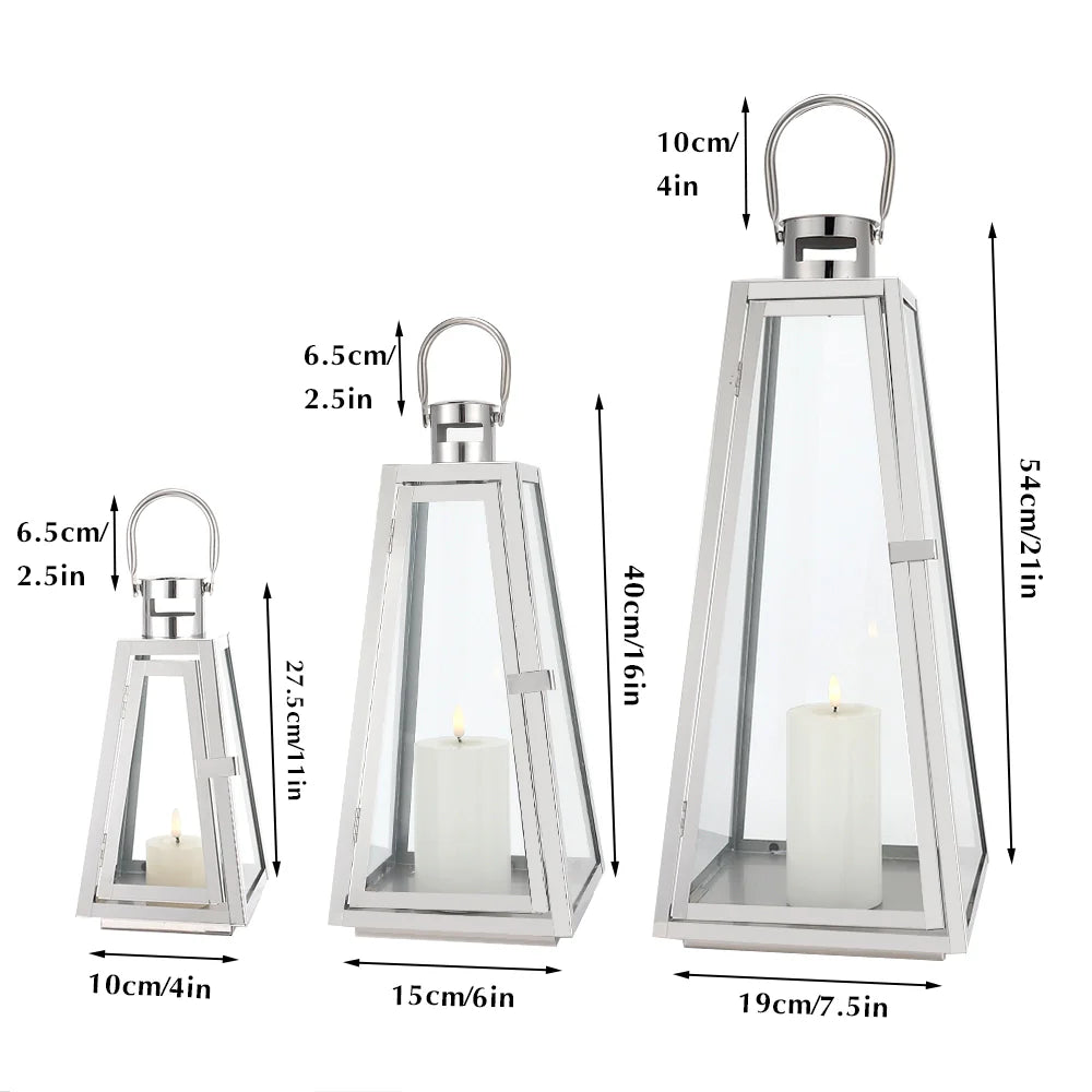 Set of 3-21'' & 16'' &11''High Stainless Steel Lantern