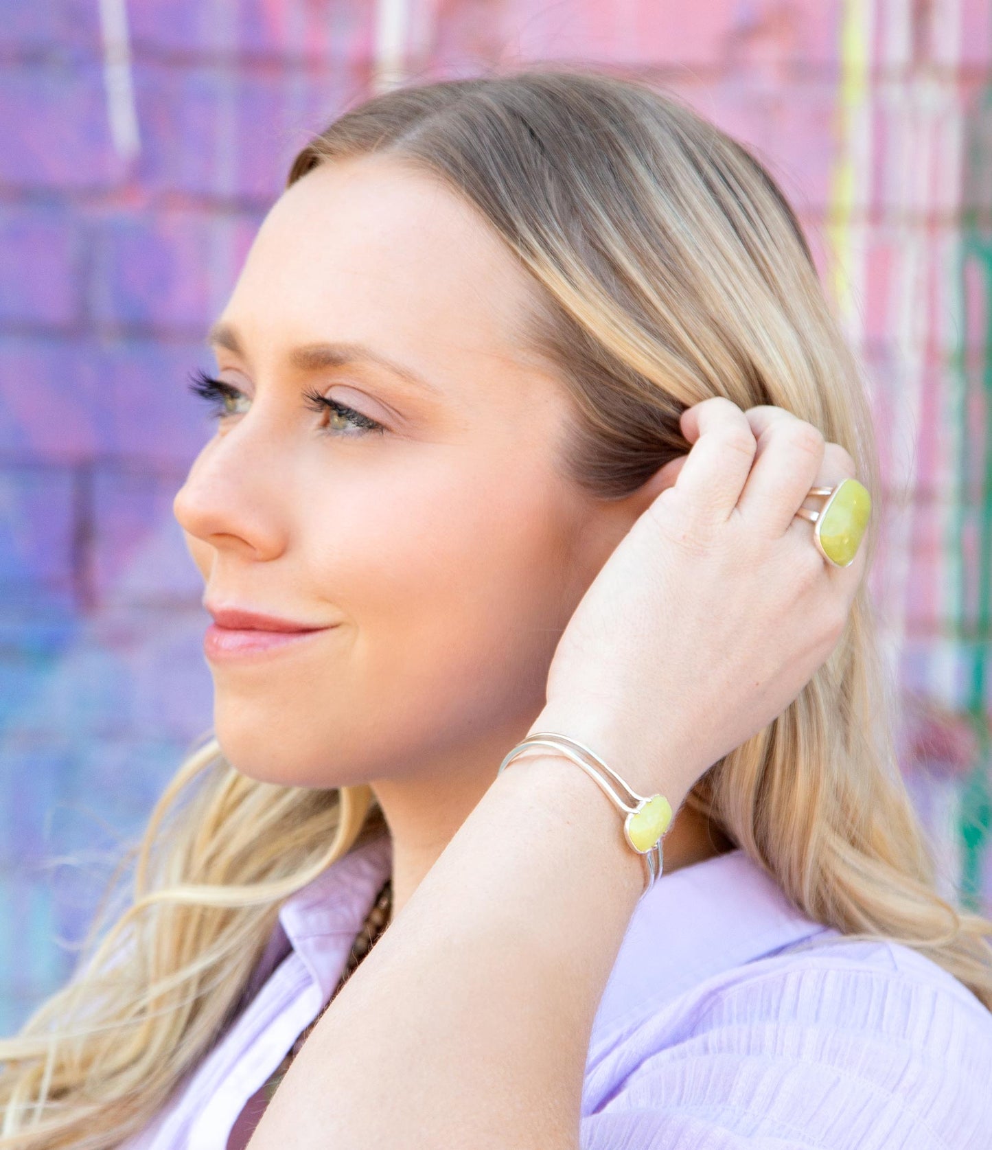 Madeleine Yellow Jade Sterling Silver Cuff Bracelet