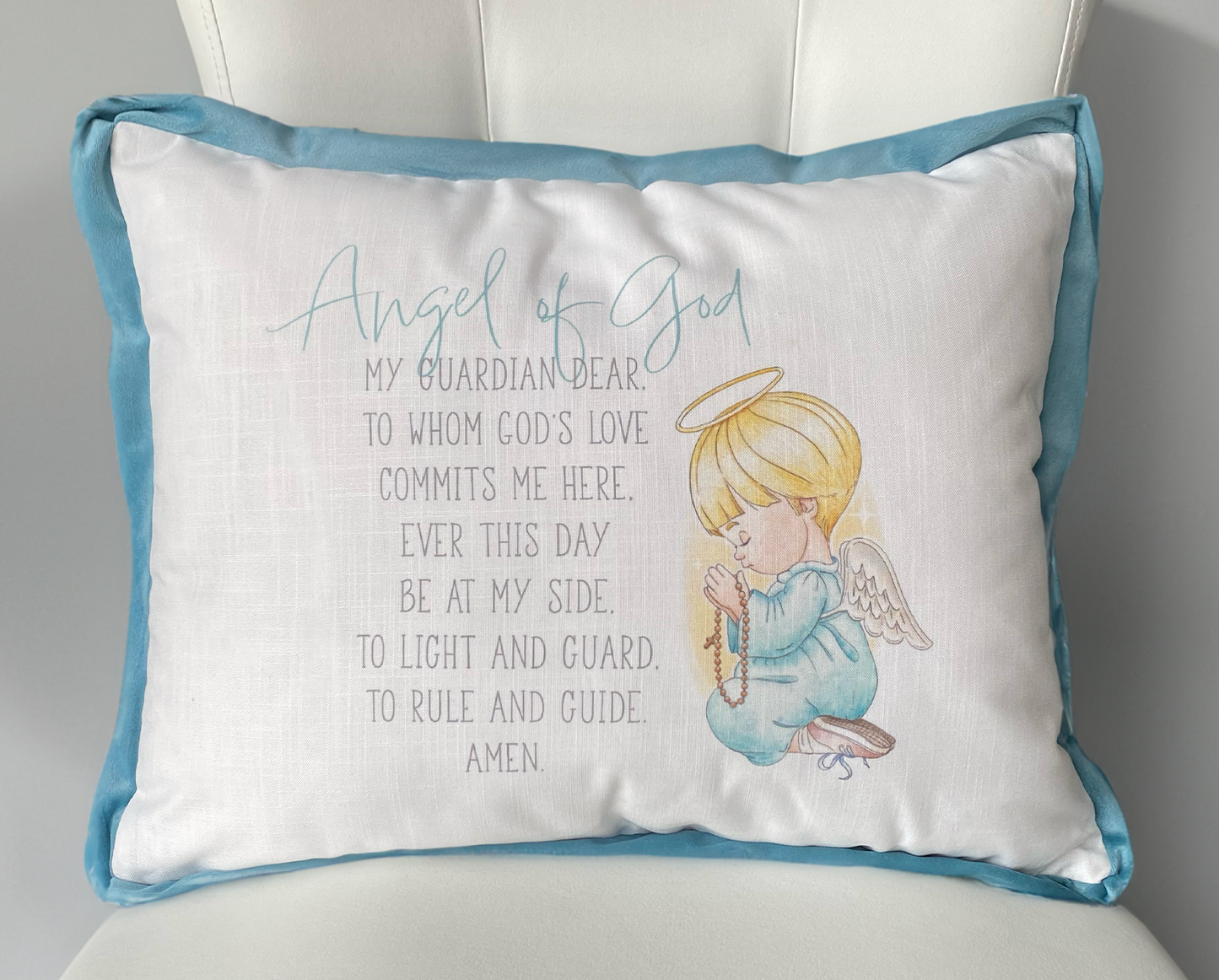 Blue Guardian Angel Printed Pillow