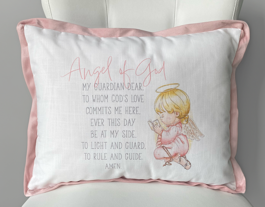 Pink Guardian Angel Printed Pillow